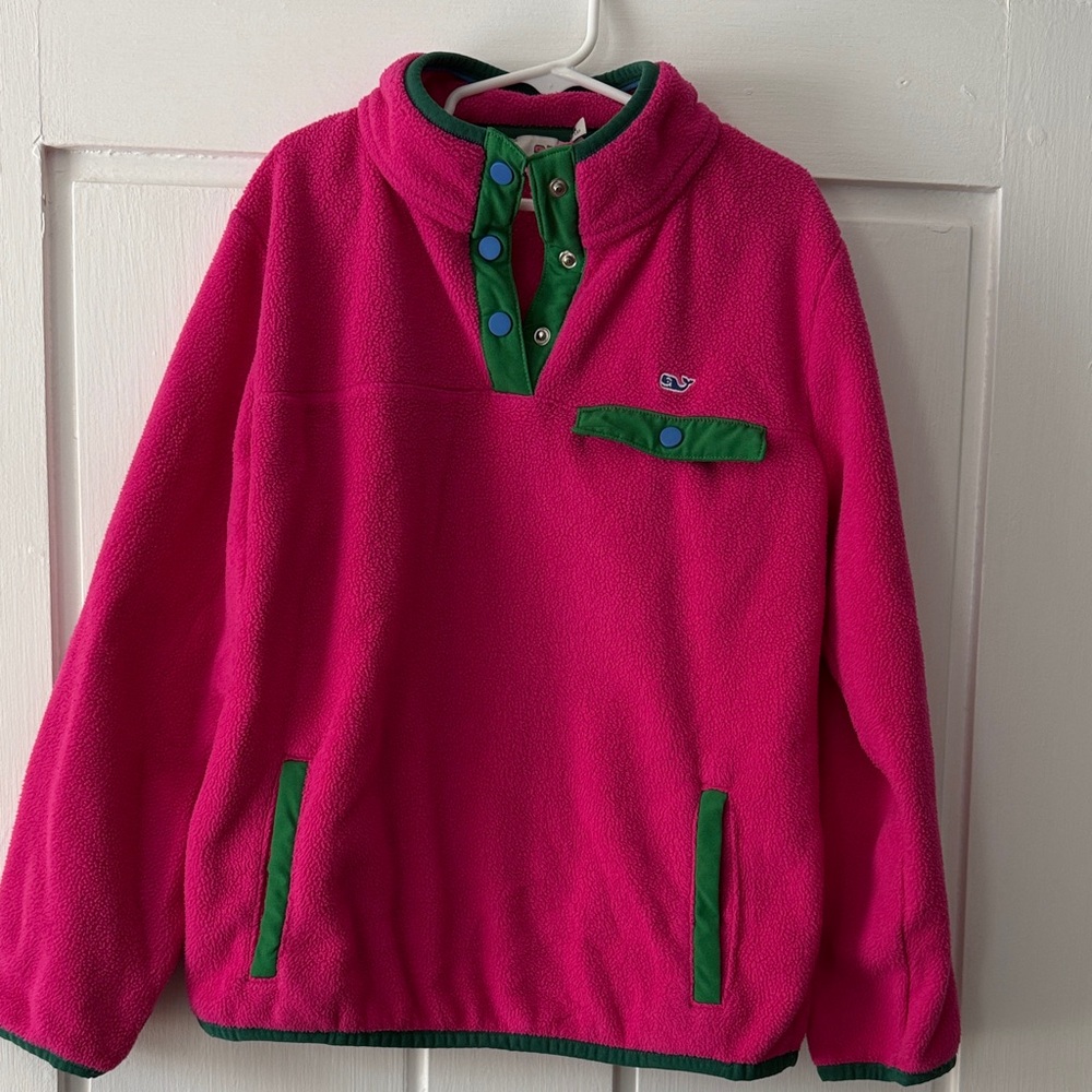 Vineyard Vines Pink and Green Kids Fleece Pullover